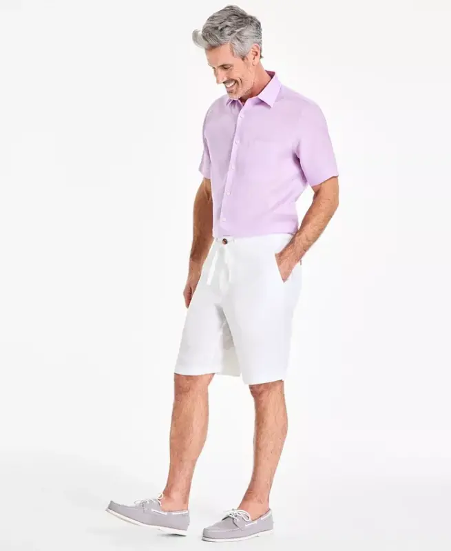 Men's 100% Linen Drawstring Shorts, Created for Modazone - White Pure - 4
