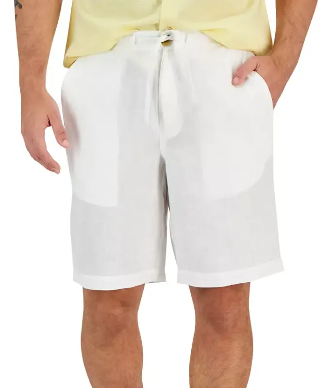 Men's 100% Linen Drawstring Shorts, Created for Modazone - White Pure - CLUB ROOM