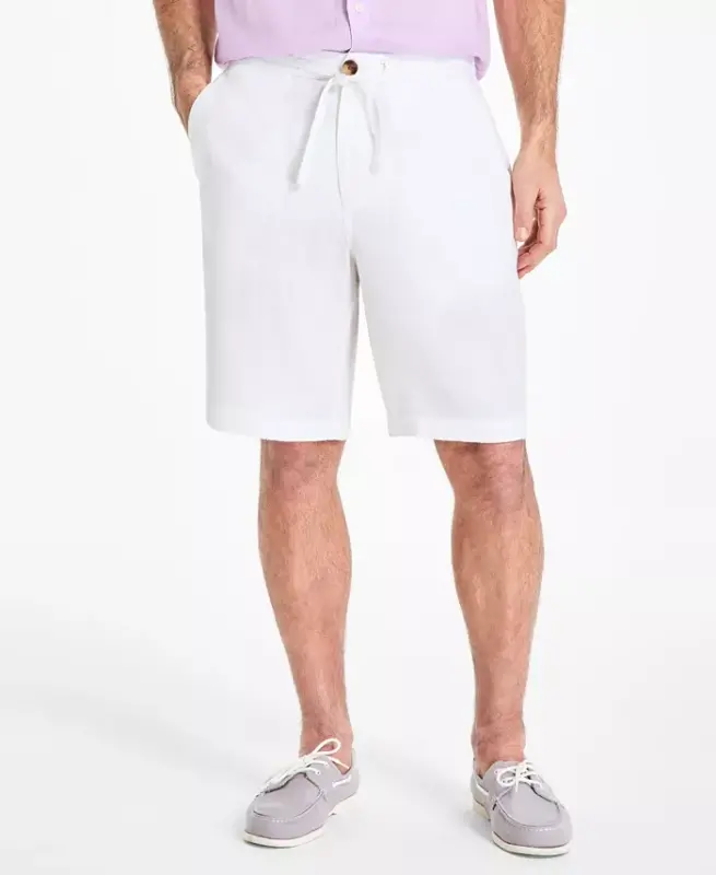 Men's 100% Linen Drawstring Shorts, Created for Modazone - White Pure - 5