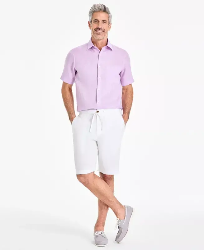 Men's 100% Linen Drawstring Shorts, Created for Modazone - White Pure - 7