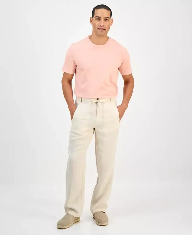 Men's 100% Linen Pants, Created for Modazone - Natural Khaki - 1