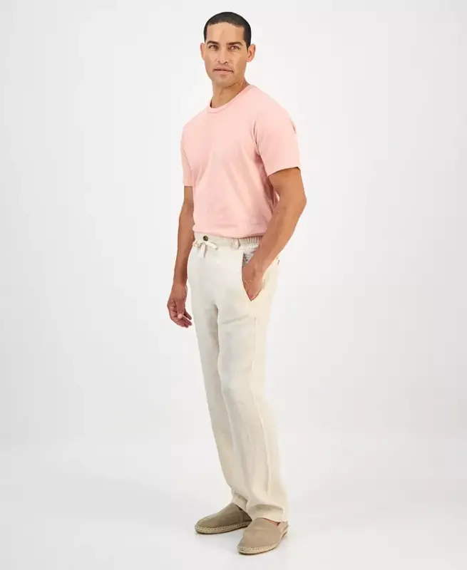 Men's 100% Linen Pants, Created for Modazone - Natural Khaki - 2