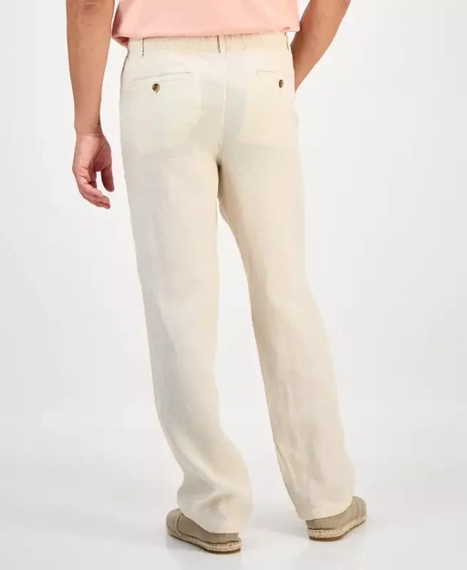 Men's 100% Linen Pants, Created for Modazone - Natural Khaki - 3