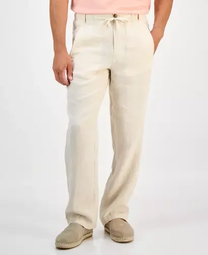 Men's 100% Linen Pants, Created for Modazone - Natural Khaki - 4