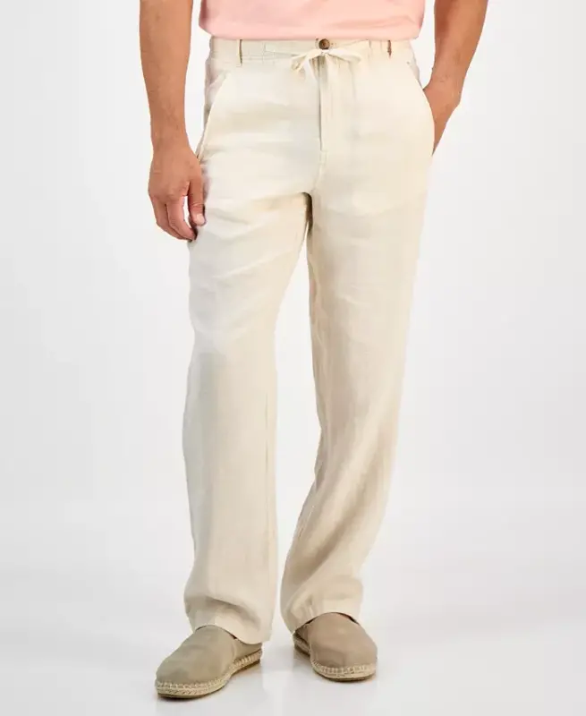 Men's 100% Linen Pants, Created for Modazone - Natural Khaki - 4