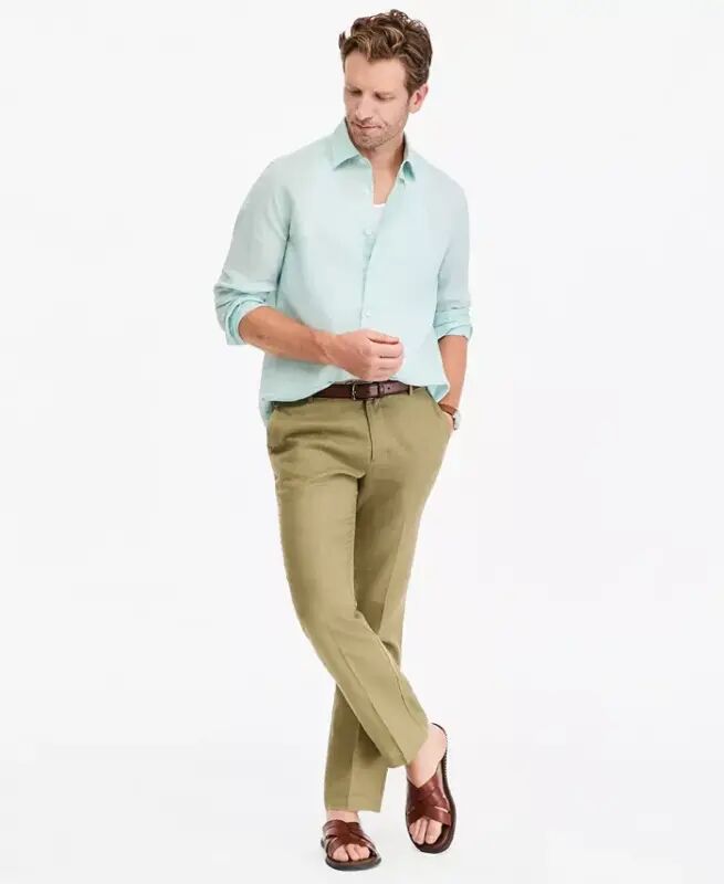 Men's 100% Linen Shirt, Created for Modazone - Beige - 5