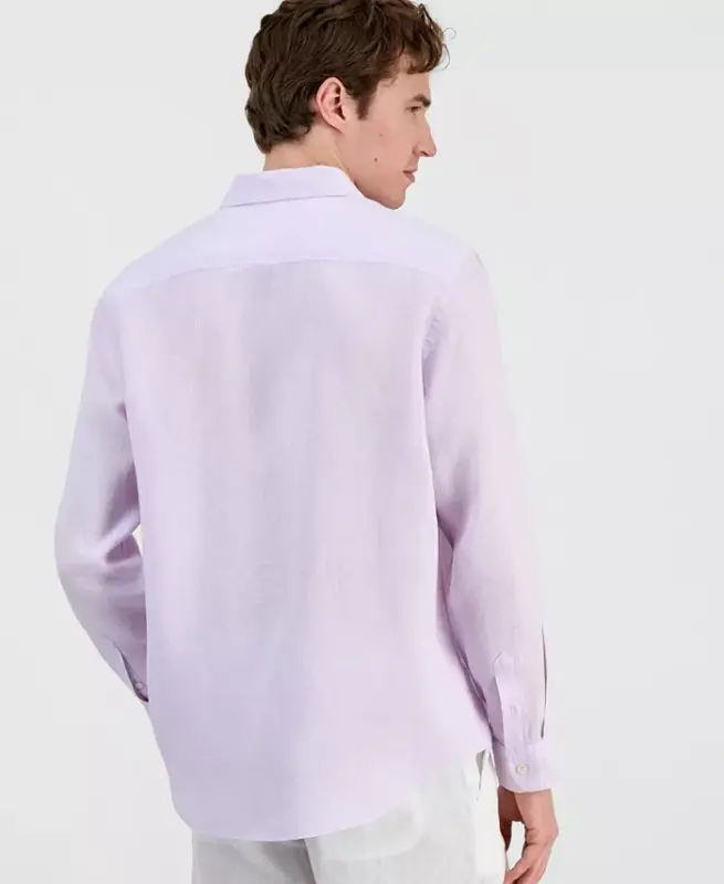 Men's 100% Linen Shirt, Created for Modazone-Billowing Cloud - 4