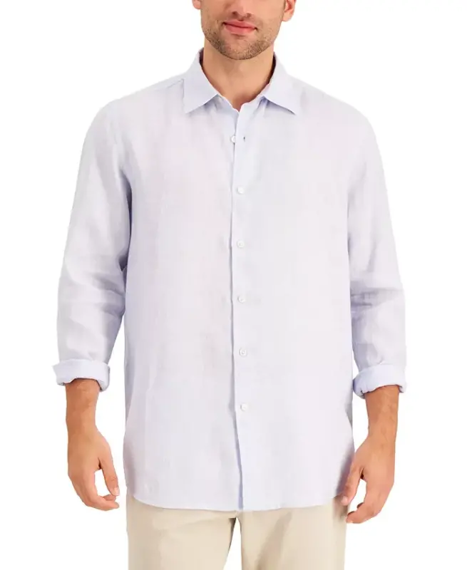 Men's 100% Linen Shirt, Created for Modazone-Billowing Cloud - 1