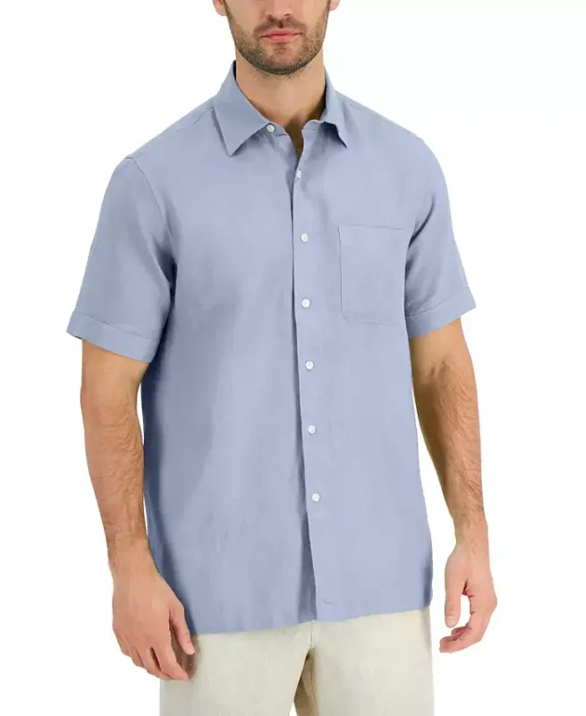 Men's 100% Linen Shirt, Created for Modazone - Billowing Cloud - 3