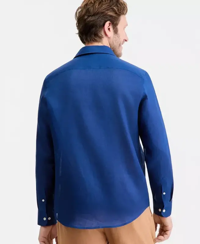 Men's 100% Linen Shirt, Created for Modazone - Blazing Navy - 2