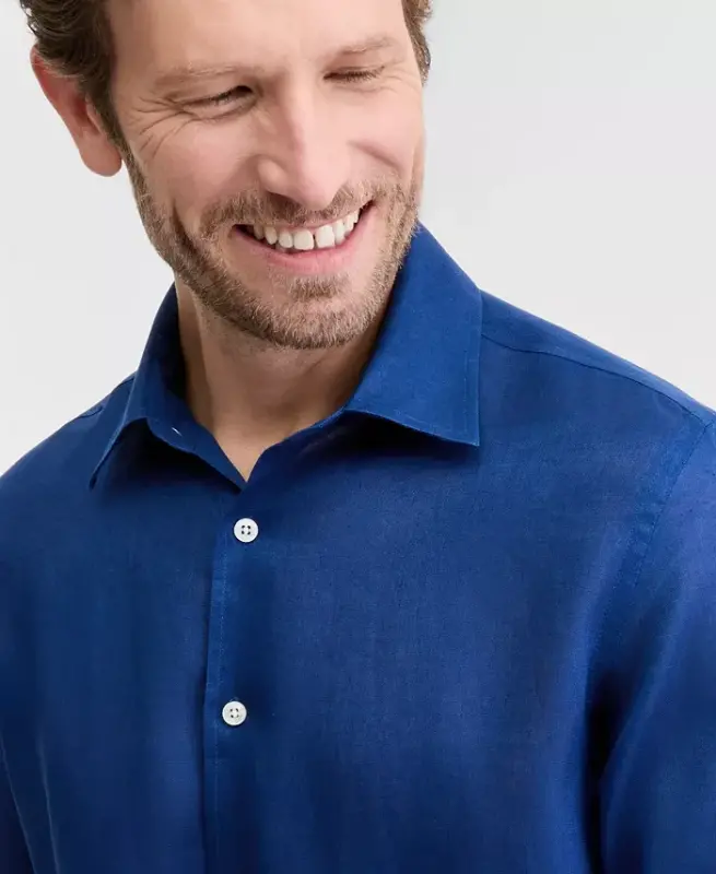 Men's 100% Linen Shirt, Created for Modazone - Blazing Navy - 3