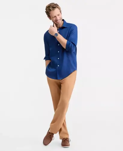 Men's 100% Linen Shirt, Created for Modazone - Blazing Navy - 5