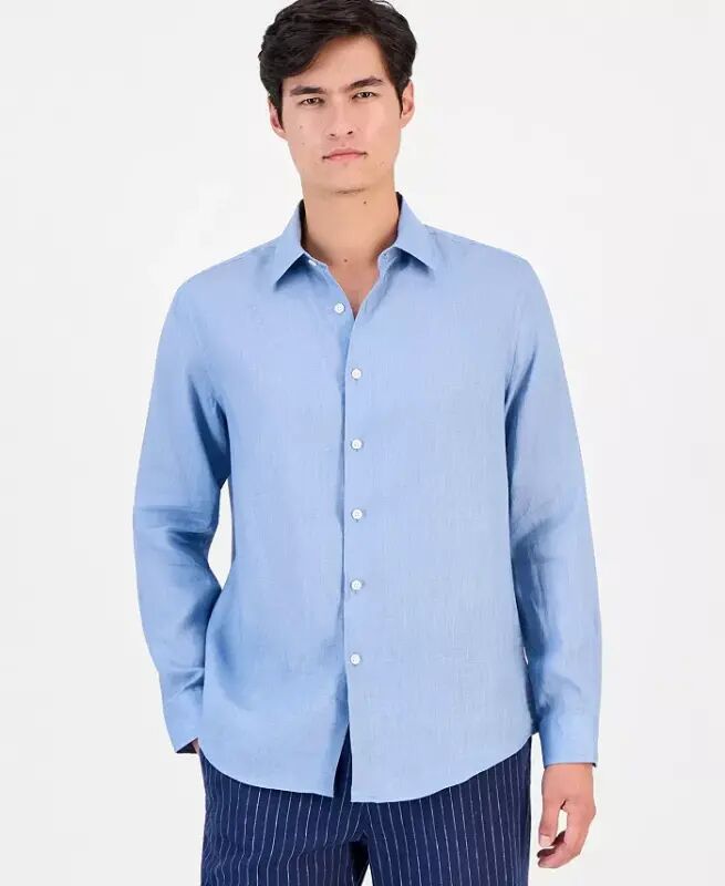 Men's 100% Linen Shirt, Created for Modazone - Blue Fog - Club Room