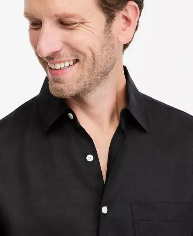 Men's 100% Linen Shirt, Created for Modazone - Deep Black - 2