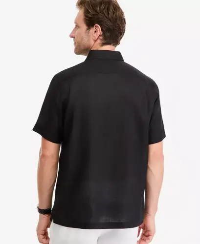 Men's 100% Linen Shirt, Created for Modazone - Deep Black - 3