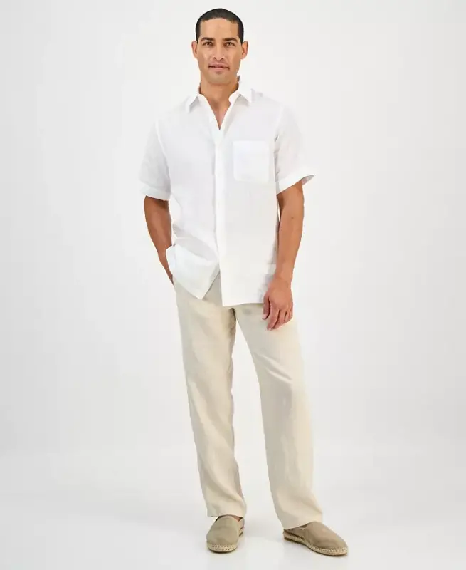Men's 100% Linen Shirt, Created for Modazone - Deep Black - 4