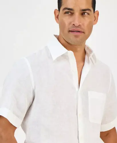 Men's 100% Linen Shirt, Created for Modazone - Deep Black - 5