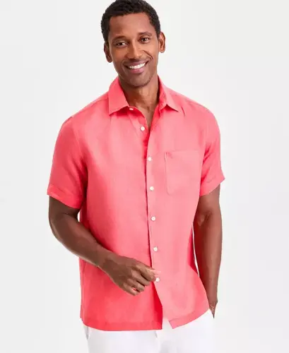 Men's 100% Linen Shirt, Created for Modazone - Grapefruit - 1