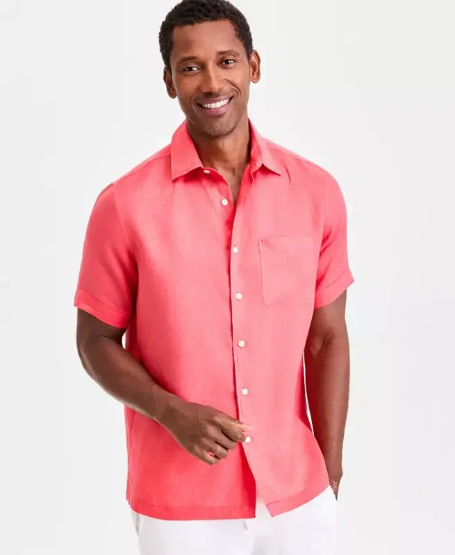 Men's 100% Linen Shirt, Created for Modazone - Grapefruit - 1