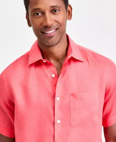 Men's 100% Linen Shirt, Created for Modazone - Grapefruit - 4