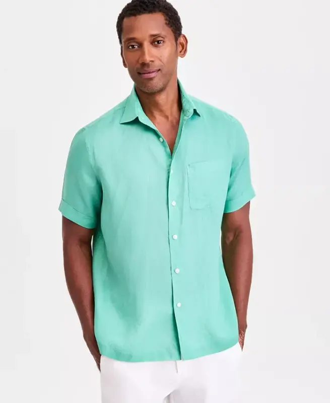 Men's 100% Linen Shirt, Created for Modazone - Jadeite Dream - 1