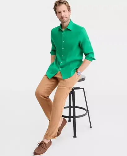 Men's 100% Linen Shirt, Created for Modazone - Kelly Green - 2