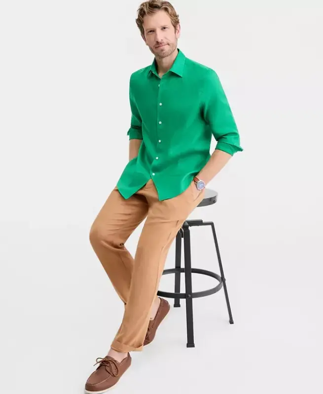 Men's 100% Linen Shirt, Created for Modazone - Kelly Green - 2