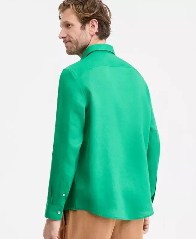 Men's 100% Linen Shirt, Created for Modazone - Kelly Green - 3