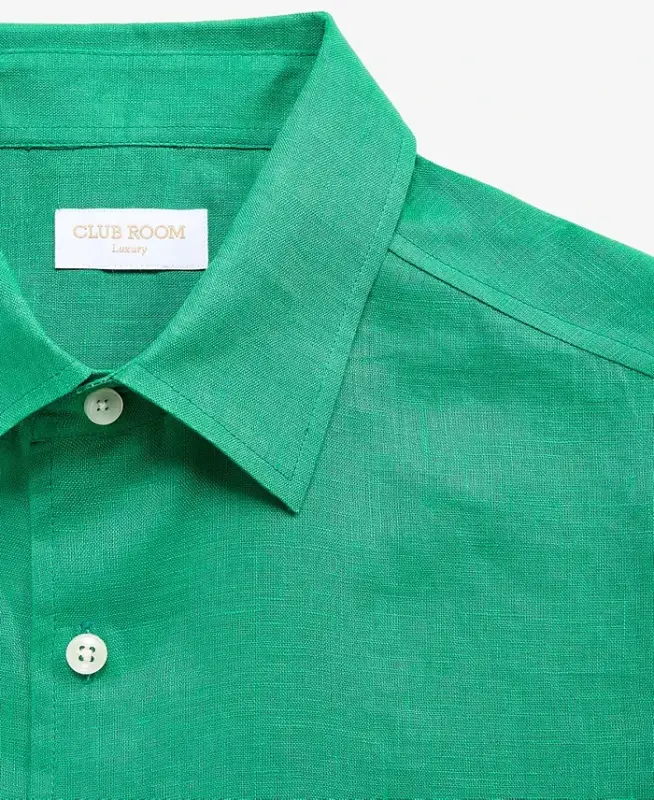 Men's 100% Linen Shirt, Created for Modazone - Kelly Green - 4