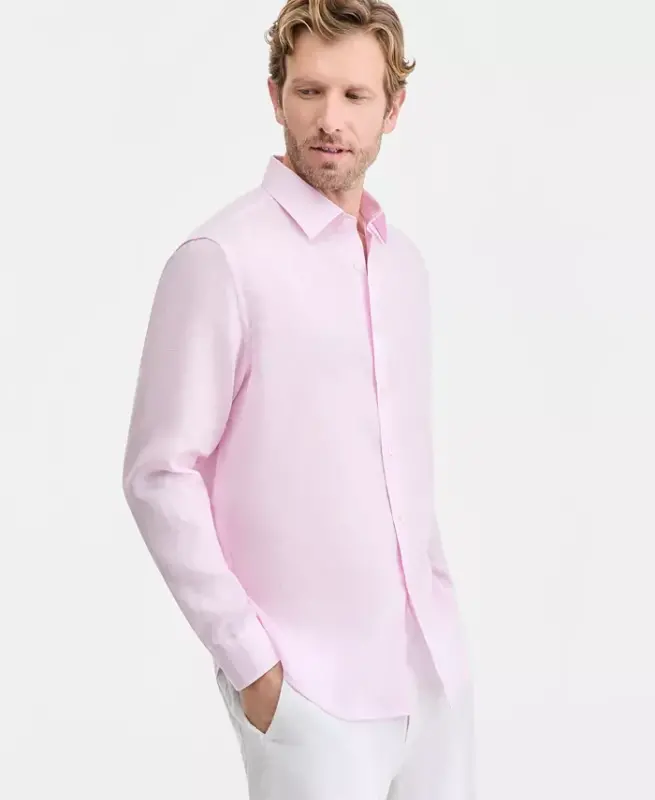 Men's 100% Linen Shirt, Created for Modazone - Light Orchid - CLUB ROOM