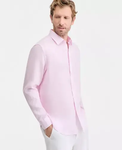 Men's 100% Linen Shirt, Created for Modazone - Light Orchid - 1