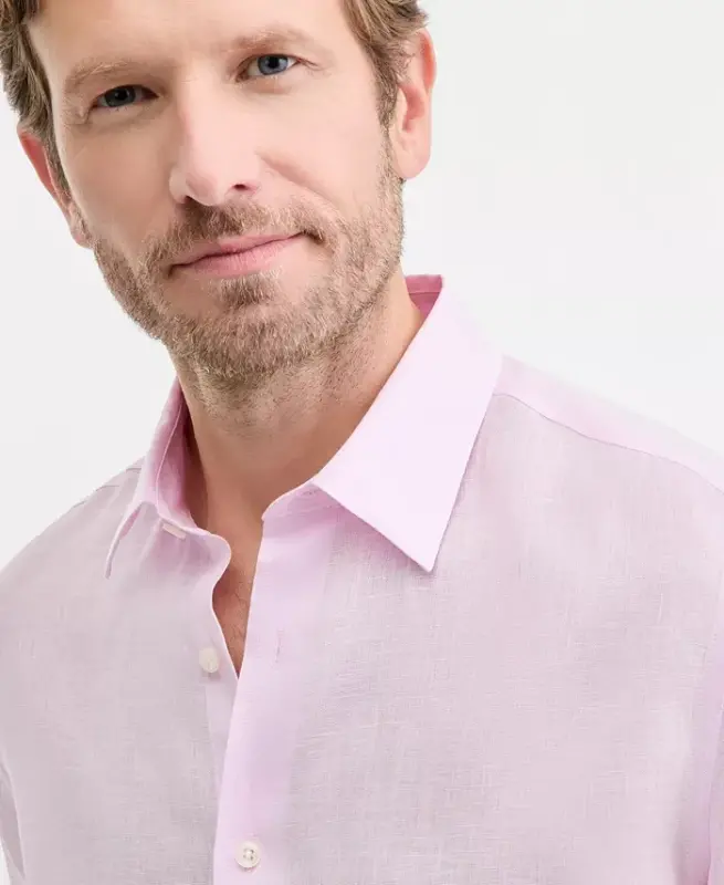 Men's 100% Linen Shirt, Created for Modazone - Light Orchid - 3