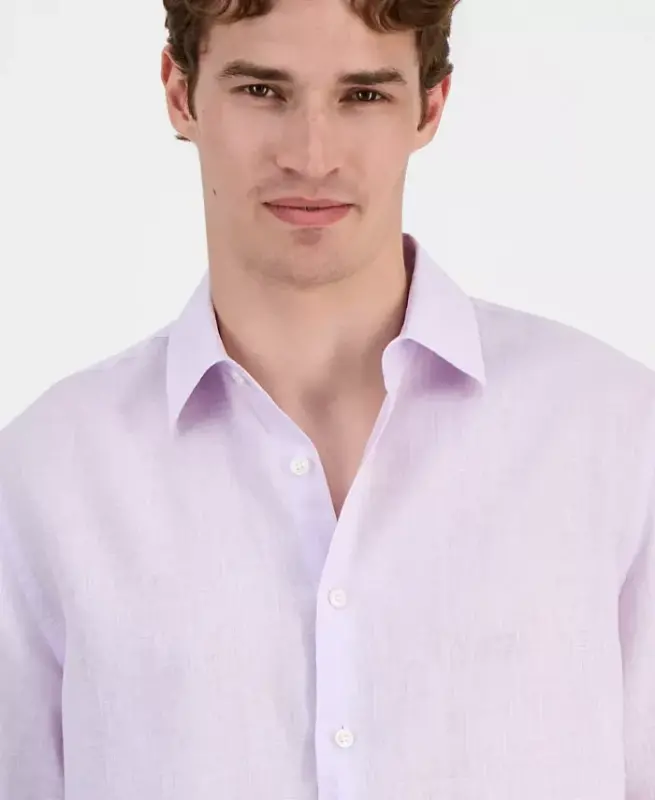 Men's 100% Linen Shirt, Created for Modazone - Lilac Orchid - 3