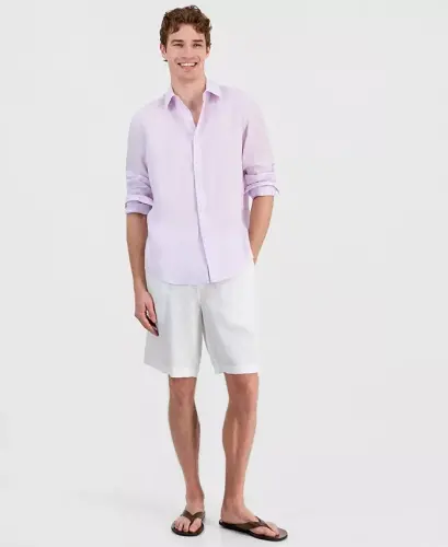 Men's 100% Linen Shirt, Created for Modazone - Lilac Orchid - 5