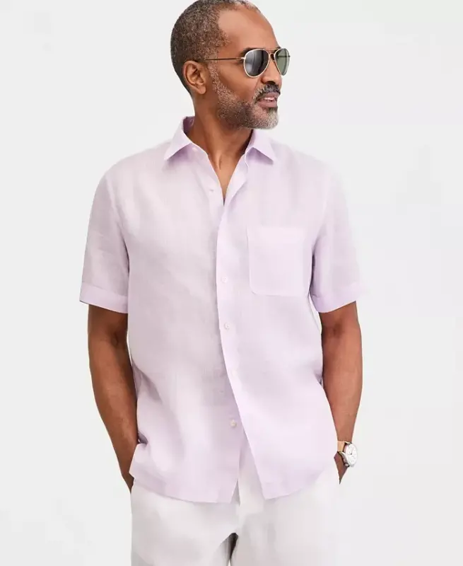 Men's 100% Linen Shirt, Created for Modazone - Lilac Orchid - CLUB ROOM