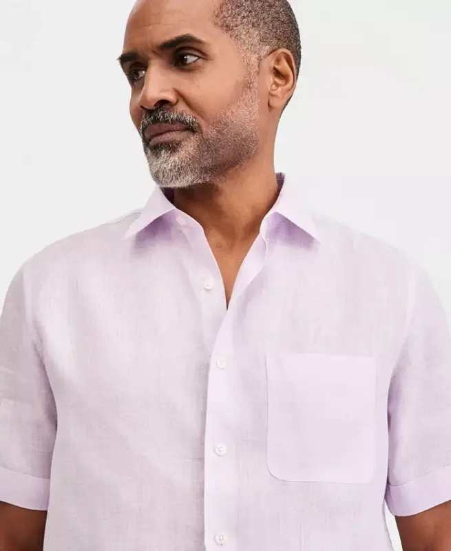 Men's 100% Linen Shirt, Created for Modazone - Lilac Orchid - 9