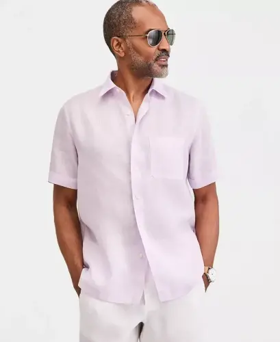 Men's 100% Linen Shirt, Created for Modazone - Lilac Orchid - 3