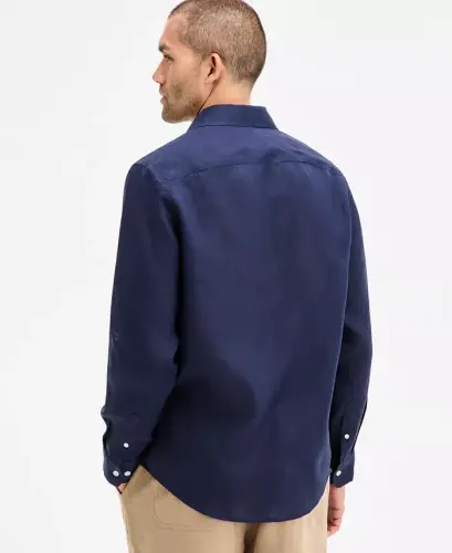 Men's 100% Linen Shirt, Created for Modazone - Navy Blue - 2