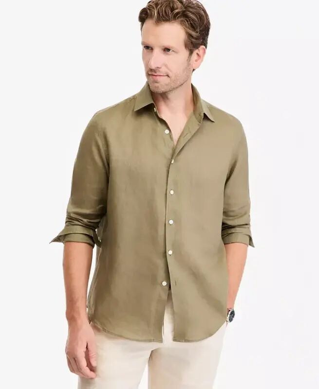 Men's 100% Linen Shirt, Created for Modazone - Olive Tint - Club Room