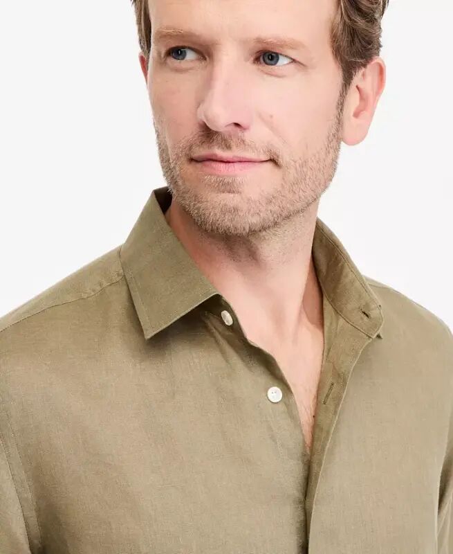 Men's 100% Linen Shirt, Created for Modazone - Olive Tint - 3