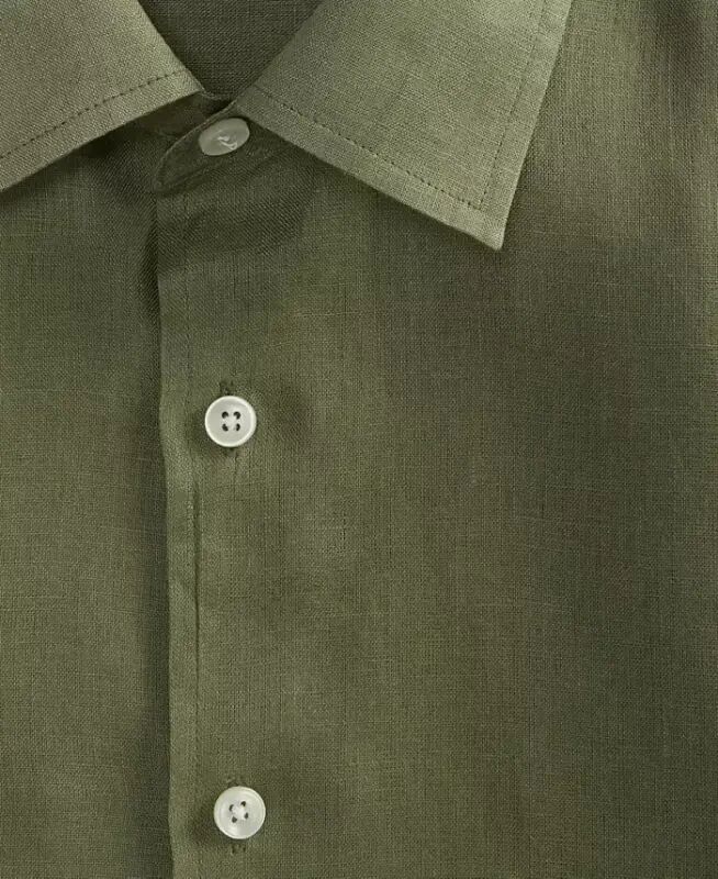 Men's 100% Linen Shirt, Created for Modazone - Olive Tint - 4