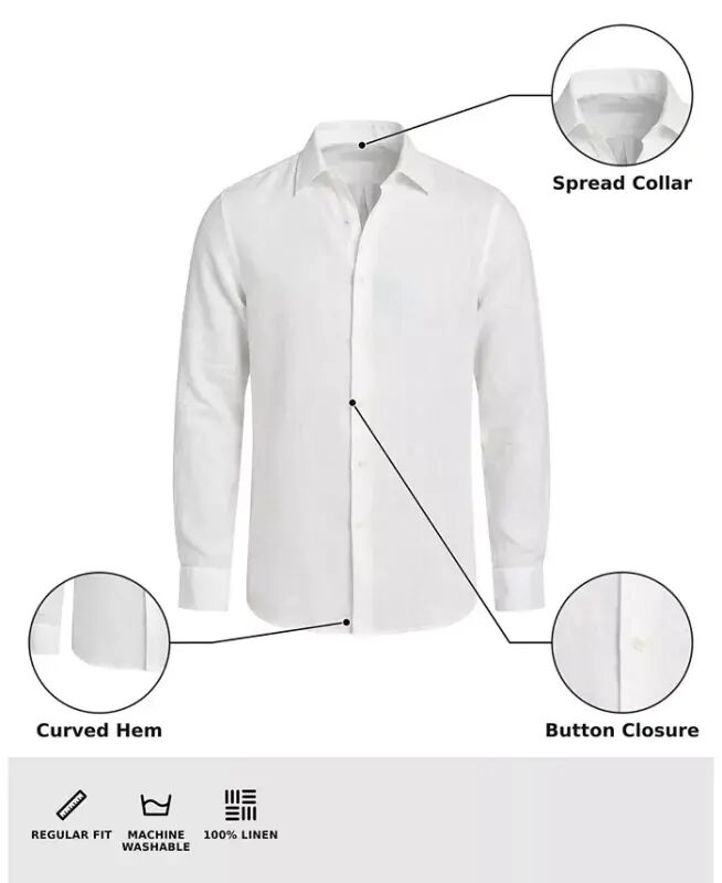 Men's 100% Linen Shirt, Created for Modazone - Olive Tint - 5