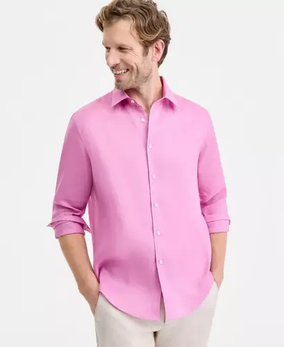 Men's 100% Linen Shirt, Created for Modazone - Pink Azalea - 3