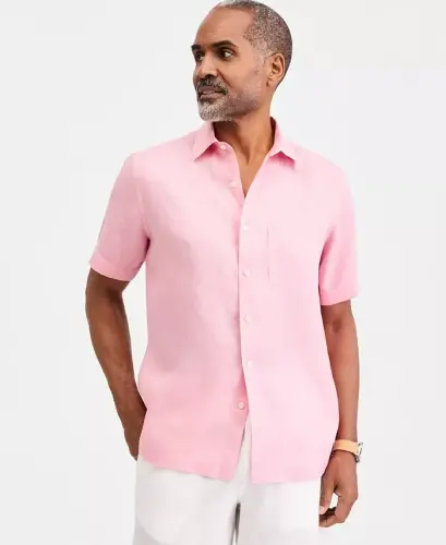 Men's 100% Linen Shirt, Created for Modazone - Pink Hydrangea - 3