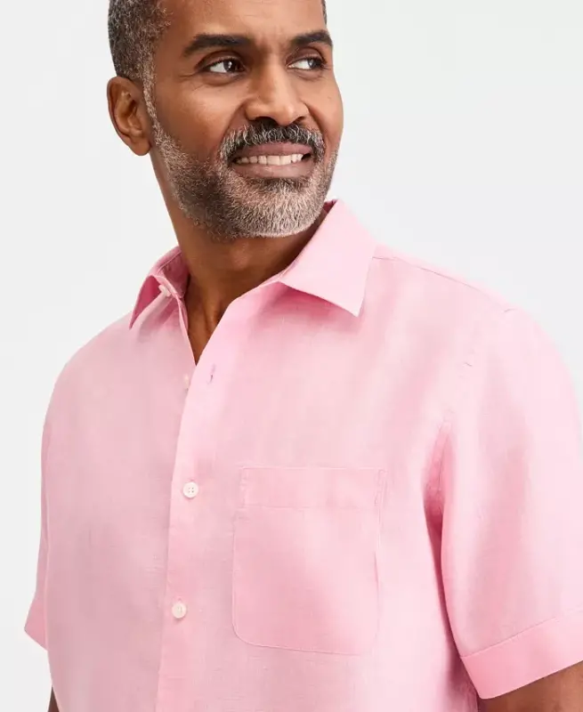 Men's 100% Linen Shirt, Created for Modazone - Pink Hydrangea - 6