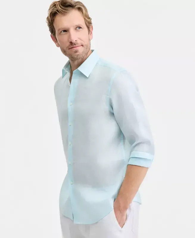 Men's 100% Linen Shirt, Created for Modazone - Saltwater Slide - CLUB ROOM