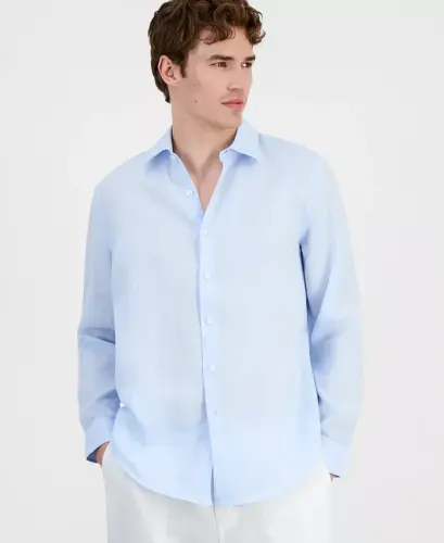 Men's 100% Linen Shirt, Created for Modazone - Spacious Skies - 1