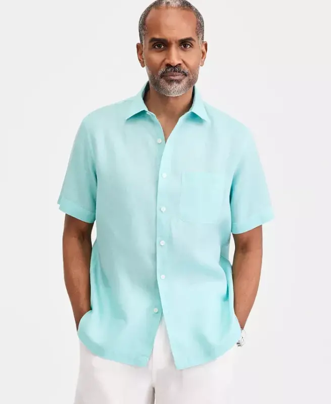 Men's 100% Linen Shirt, Created for Modazone - Tibetan Stone - CLUB ROOM