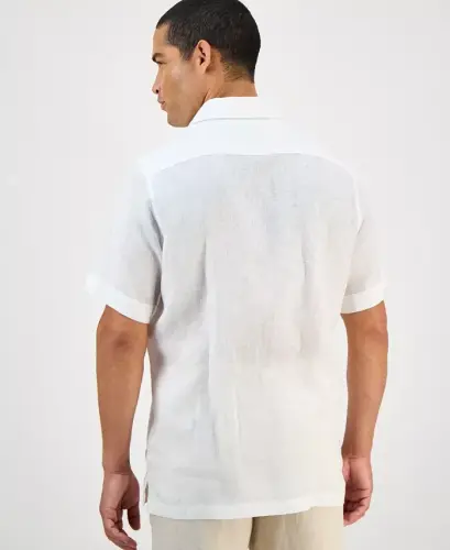 Men's 100% Linen Shirt, Created for Modazone -White Pure - 5
