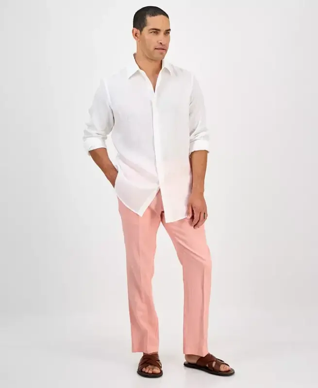 Men's 100% Linen Shirt, Created for Modazone-White Pure - 5